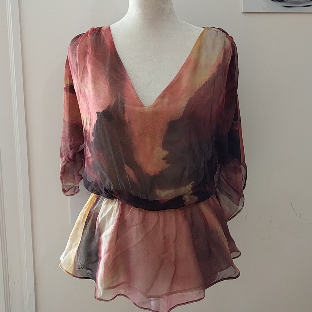 Alice + Olivia Silk Dolman Flutter Multicolor Top